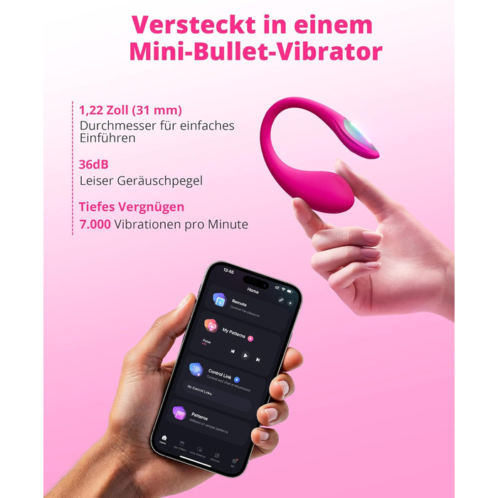 LOVENSE Lush Mini - міні-вібратор з дистанційним керуванням, 10000+ режимів, водонепроникний, для соло та парних ігор, ідеальний у подорожах