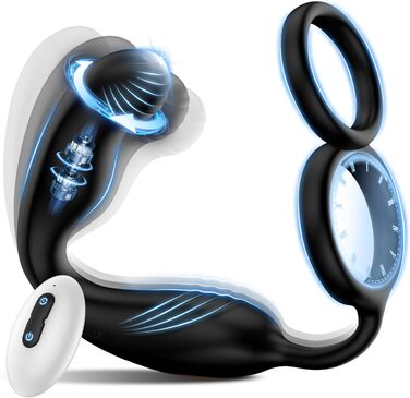 Вібратор для чоловіків для стимуляції простати, з обертанням на 360° та 10 режимами вібрації, анальний плагін з кільцем