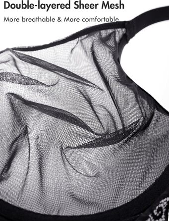 Бюстгальтер DELIMIRA з мереживом, великі розміри, прозорий сітчатий бюстгальтер з кісточками, чорний, 95D