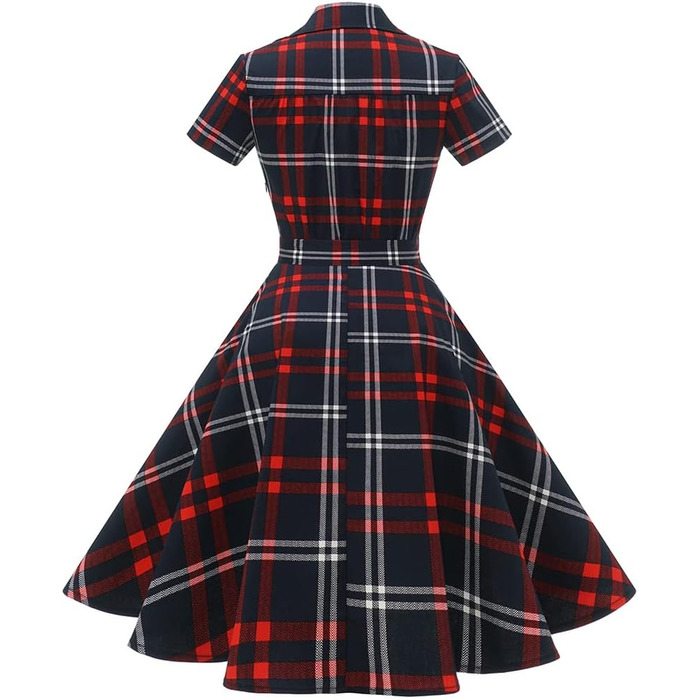 Сукня Rockabilly жіноча V-подібний виріз міді, святкова для весілля, вінтажна коктейльна (S, червоно-біла клітинка)