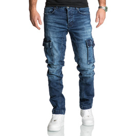 Чоловічі джинси-карго REPUBLIX Regular Slim Denim з ефектом Destroyed, темно-сині, модель R7977