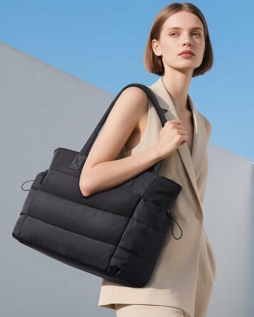 Жіноча сумка-шопер LOVEVOOK велика м'яка сумка (Puffer Bag) для роботи та ноутбука 15.6 дюймів, чорна (комплект 2 шт)