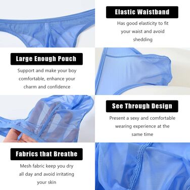 Танга чоловічі BIATWOWR, прозорі труси, сексуальна білизна для чоловіків XL, блакитно-сірий