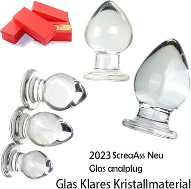 Скляний анальний плаг ScreaAss, 5 розмірів (32/40/45/55/65 мм), набір, прозорий. Іграшки для дорослих для жінок та чоловіків.