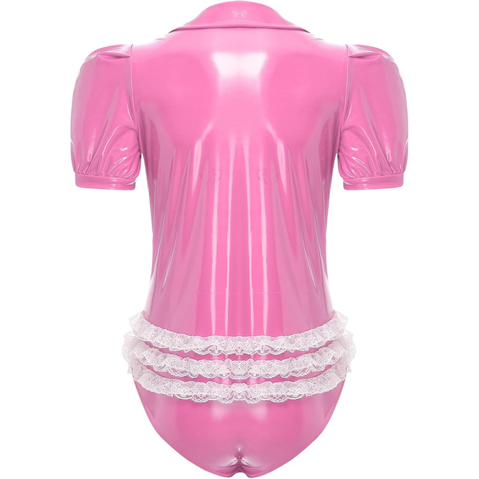 Боді чоловіче Sywiyi з короткими рукавами, лакована шкіра, блискавка, піжама, клубний одяг (рожевий, 3XL)