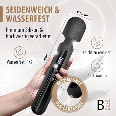 Вібратор для жінок THE ROCK XXL - Magic Wand. Потужний вібратор з преміум-силікону. Іграшки для дорослих, масажер для тіла, секс-іграшки для пар. Чорний колір.