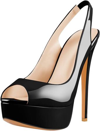 Жіночі босоніжки на платформі Only Maker з відкритим носком та ремінцем Slingback, високі підбори, 43 EU, чорний лак