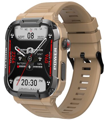 Тактичний смарт-годинник для чоловіків Military Watch: водонепроникний IP68, вимірювання тиску, пульсометр, крокомір, функція дзвінків, спортивний годинник для outdoor (хакі)