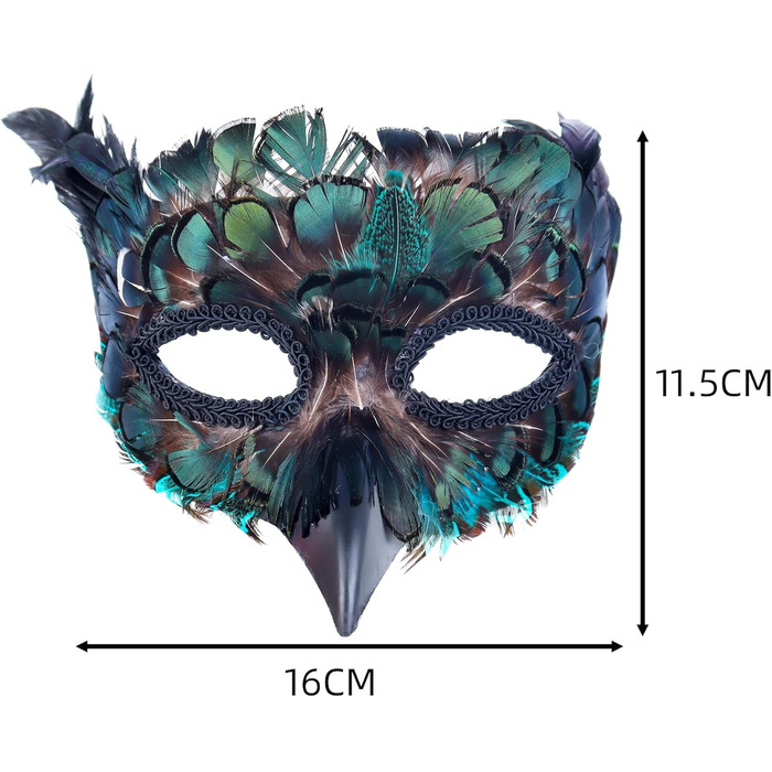 Венеціанська маска для жінок та чоловіків, маска для маскараду, маска з пір'ям, маска Равен для карнавалу, Фашинг, Хелловіну, косплею, аксесуари до костюма (зелена)