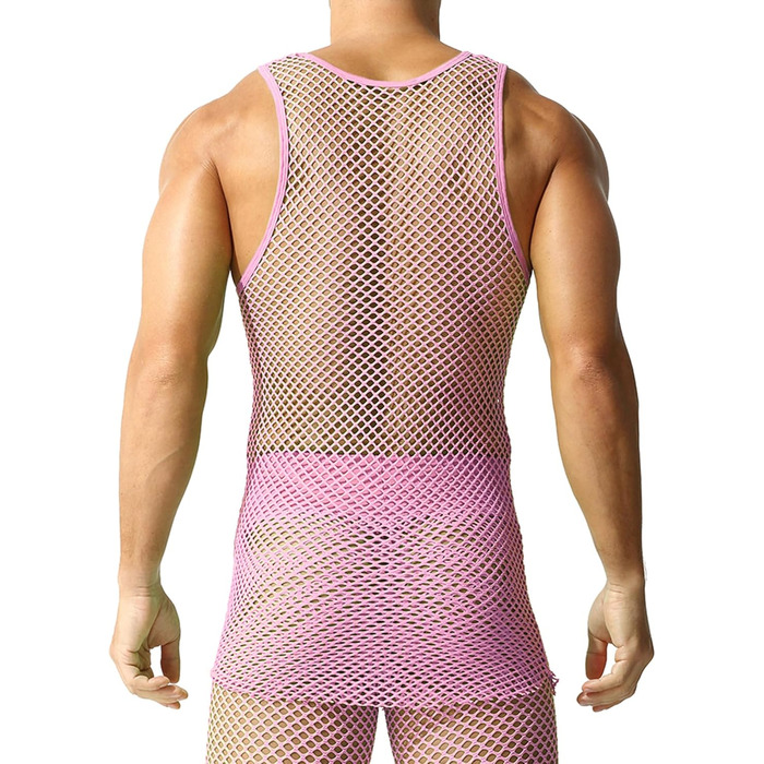 Чоловіча сітчаста футболка QiaTi з прозорим дизайном, довга модель (XL, рожевий)