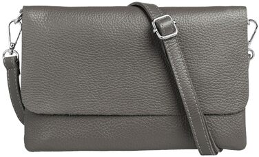 Жіноча шкіряна сумка-клатч Caspar Elegante Classic Line (модель №835), сумка через плече для вечора з регульованим ременем, темно-сіра, Made in Italy