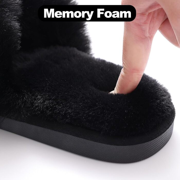 Жіночі плюшеві капці Evshine з ефектом пам'яті (Memory Foam), відкритий носок, розмір 38/39 EU, чорні