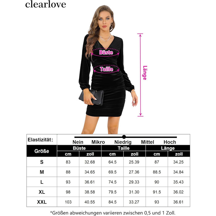 Елегантне вечірнє плаття Clearlove для жінок: чорне оксамитове бодікон, коктейльне та на запах (S)