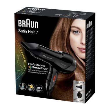 Професійний фен для волосся Braun Satin Hair 7 SensoDryer HD785 з термосенсором, IonTec та дифузором, чорний