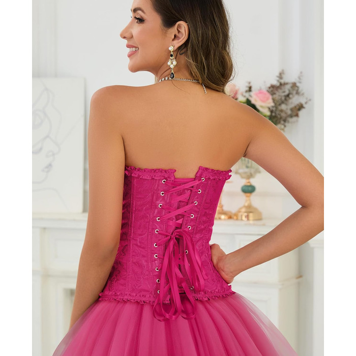 Корсет-бра XZQTIIVE для жінок, готичний корсет з мереживом, топ-бюстгальтер (XS, рожевий кармінний колір)