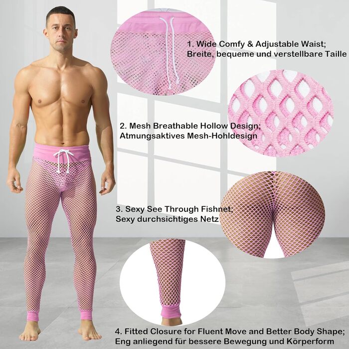 Чоловічі шорти YUFEIDA з сітчастою в'язки, рожеві, L. Дихаючі спортивні лосини з регульованою талією