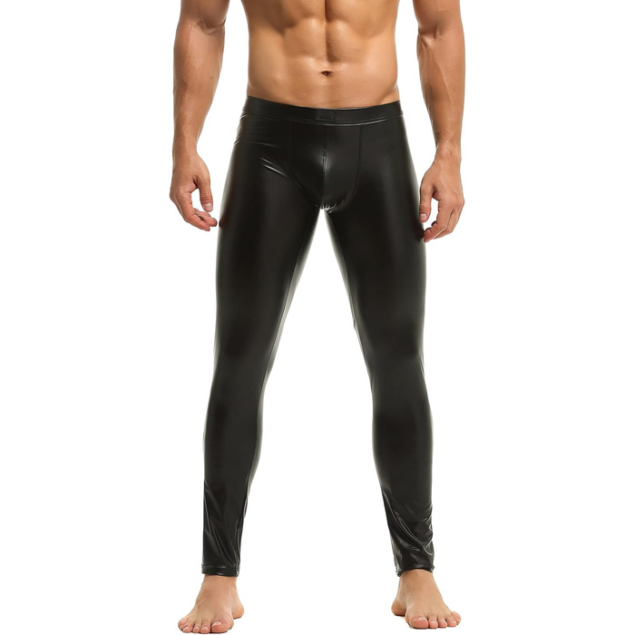 Чоловічі шкіряні лосини Bodywear4you, чорний матовий кожзам, облягаючі штани Meggings, ефект мокрого блиску, фальшива шкіра, S