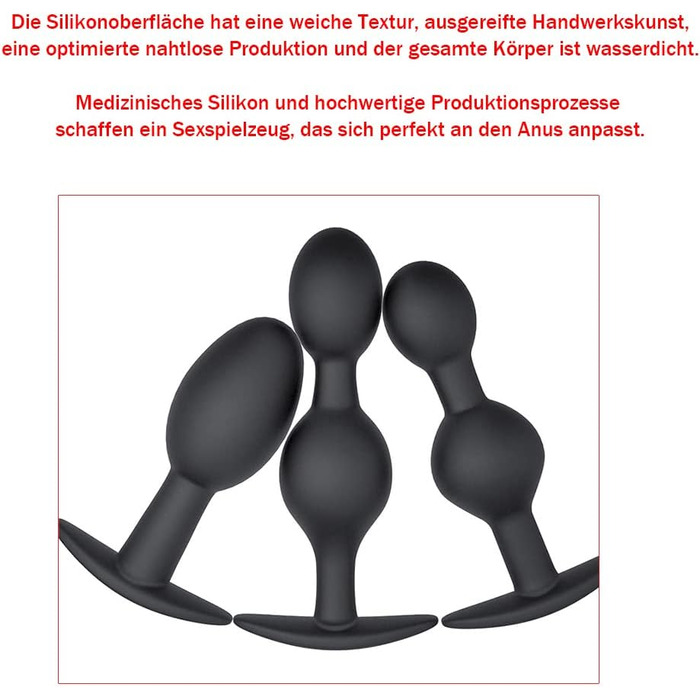 Силіконовий анальний плаг Guspiun зі сталевою кулею для масажу простати, секс-іграшка для чоловіків та жінок (Чорний, S+M+L)