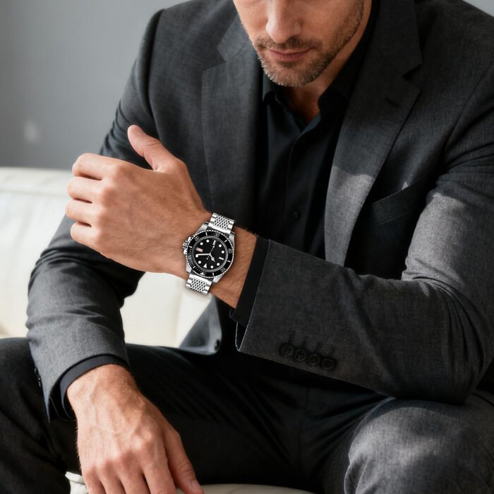 Сталевий міланський ремінець для годинника Kai Tian Premium Mesh, сріблястий, з подвійним розкладанням замка, 18мм