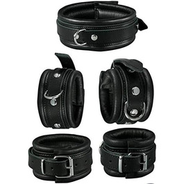 Набір для бондеражу з м'якою шкірою: наручники, кайдани для ніг та нашийник (чорний) - преміум якість