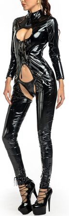 Боді з латексу з високим коміром та блискавкою, Wetlook, PU шкіра, обтисле плаття, боді, клубний одяг, танцювальний боді, комбінезон з шнурівкою, XL