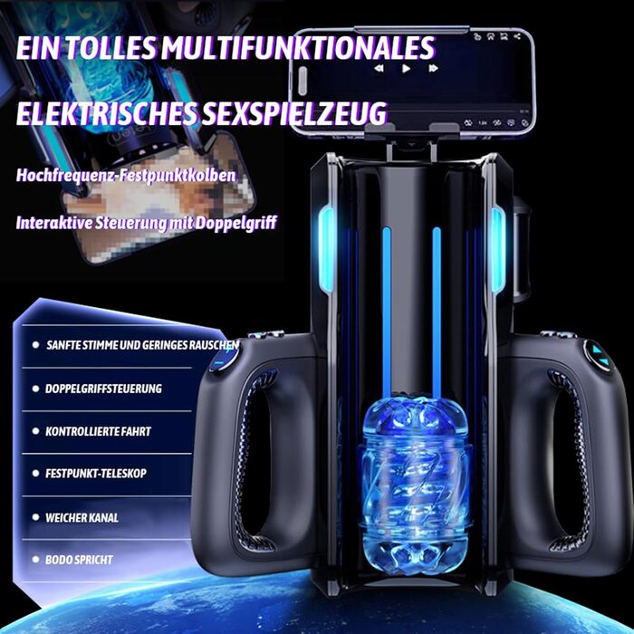 Електричний мастурбатор з тримачем для телефону, 10 режимів, телескопічна функція, силіконовий чохол (2 шт.)