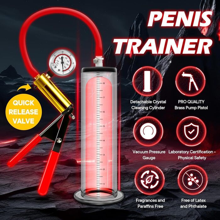 Портативна вакуумна помпа для збільшення статевого члена з манометром та ножиковим захватом (4 розміри)