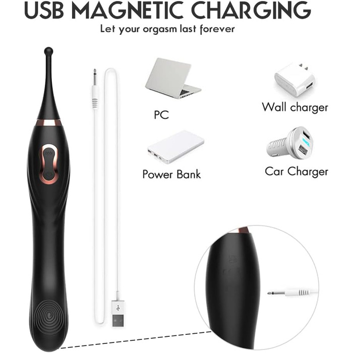 Вібратор клітора високої частоти Xuomt для жінок: стимуляція G-точки та клітора, заміна головки, силікон, чорний