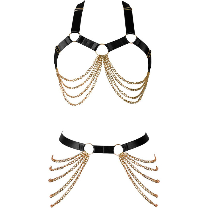 Ланцюжок на тіло BANSSGOTH для жінок: повний каркас, регульований, великі розміри, стрічки, готичний стиль, еластична тканина, на Хелловін, рейв, чорний