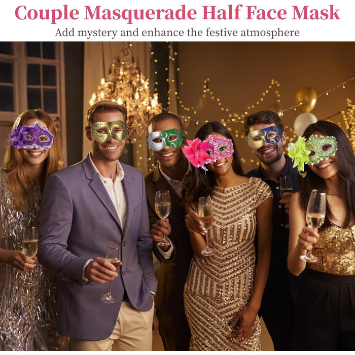 Маски для обличчя для пар з пір'ям та стразами, напівмаска, стрічки для свят та вечірок, 32 шт.