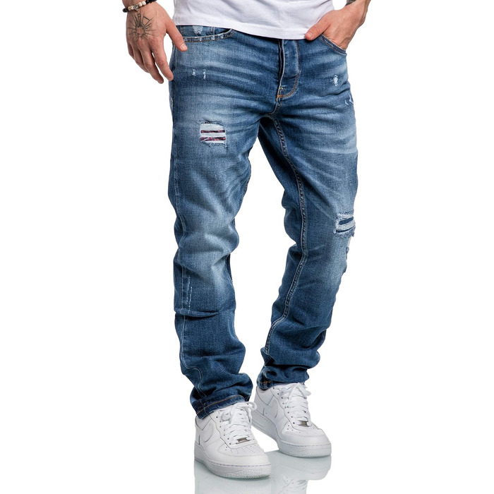 Чоловічі джинси Amaci&Sons Regular Straight Fit з ефектом Destroyed, світло-блакитні, модель 7984 (32W/32L)