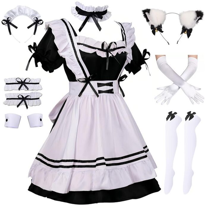 Костюм французької служниці: комплект для косплею, карнавалу та Хелловіну (чорний, L)