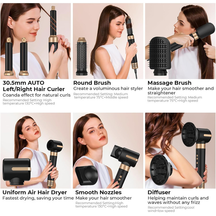 Мультистайлер для волосся 5 в 1 MogaWave Airstyler Pro 1000W: стайлер-фен, плойка для завивки та об'ємна щітка з іонізацією, коричневий