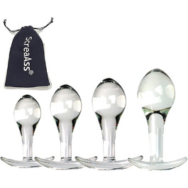 Набір анальних кульок зі скла ScreaAss (S/M/L/XL) з T-подібною основою - набір 4 шт.