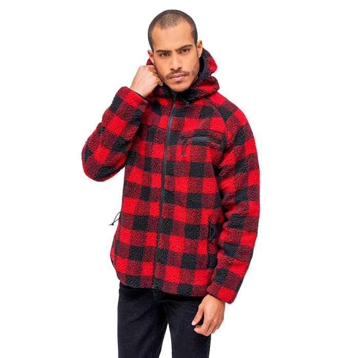 Чоловіча робоча куртка Brandit Teddyfleece Worker Jacket, теплий фліс, червоно-чорна, розмір 3XL