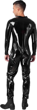 Костюм-комбінезон TiaoBug з довгим рукавом та штанами, еластичний, з ефектом мокрого блиску, з сіткою, XL, чорний