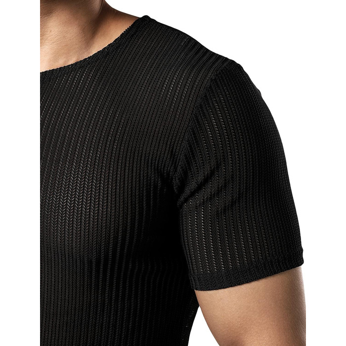 Чоловіча футболка JOGAL з сіткою, облягаюча, короткий рукав, чорна