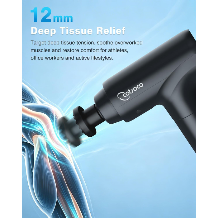 Перкусійний масажер Massage Gun з LED-дисплеєм, електричний масажний пістолет для м'язів (20 швидкостей, 9 насадок), сірий