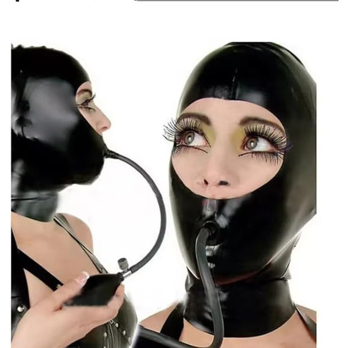 Костюм з латексу та маска з латексу GAYLOP - чорний, з вирізами для очей, носа та рота