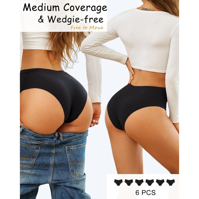 Труси жіночі Sips, висока талія, безшовні, 6 шт. (чорний*3, кольоровий*3), L