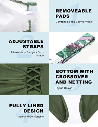 Бікіні жіноче CMTOP з високою талією, пуш-ап, двочастинний купальник, бавовняний, з принтом зеленого листя, розмір S