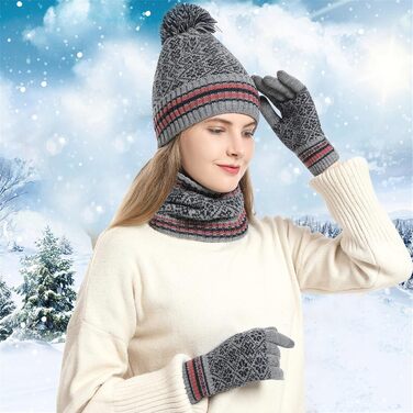 Зимовий подарунковий набір для жінок: шапка з помпоном, шарф та рукавички (Сірий колір)