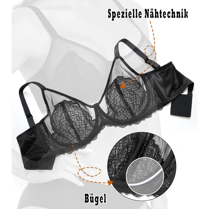 Чорний бюстгальтер Minimizer BH для великих розмірів з мереживом, без пуш-апу, повсякденний, класичний, 90F