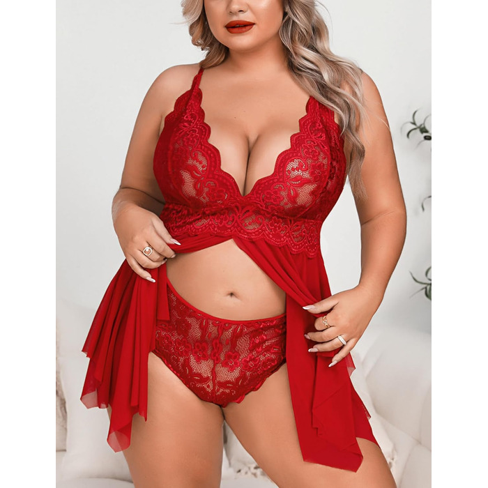 Квіткова нічна сорочка-боді Aranmei для жінок великих розмірів, червона, XXL