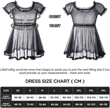 Прозора мереживна сукня-боді LittleForBig для дорослих та трансгендерів (Чорний, XXL)