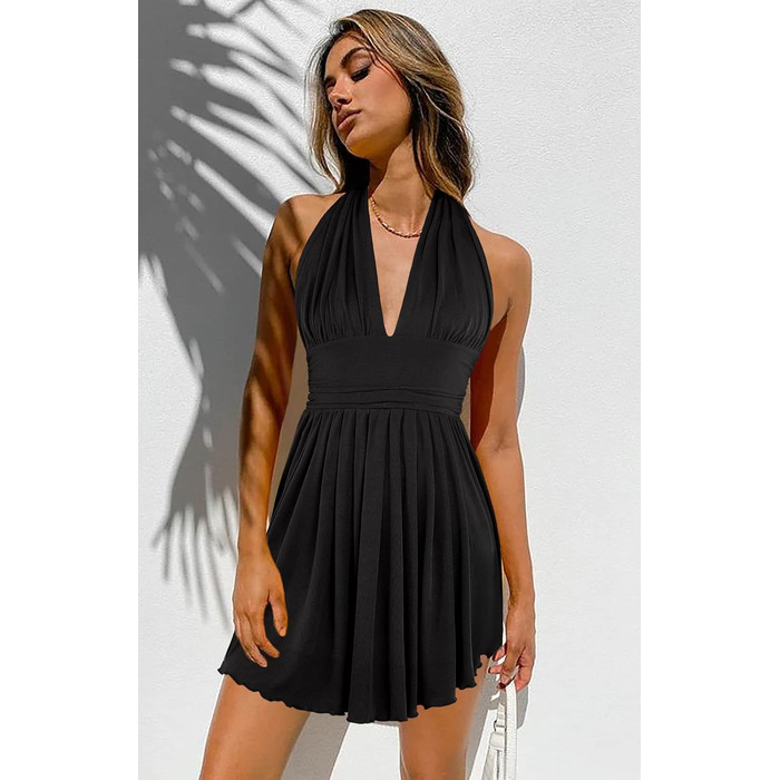 Жіноче міні-літо Heysolo: сексуальне сукня з глибоким V-подібним вирізом, без рукавів, відкрита спина, для вечірок, клубів, коктейльних подій, чорний (S)
