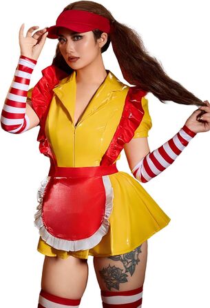 Костюм покоївки Mobbunny для жінок, сексуальна білизна, комплект форми покоївки, набір для Хелловіну, жовта сукня зі спідницею та капелюшком