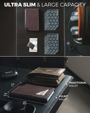 Чоловічий гаманець-картхолдер VULKIT з RFID-захистом та Pop-up механізмом, металевий кейс для карток та відділення для купюр і монет (натуральна шкіра, Espresso)