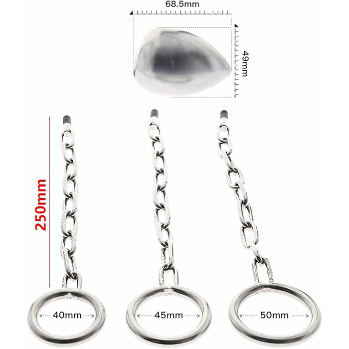 Сталевий кільце для яєчок та ануса з анальним штифтом та ланцюгом, 50 мм, срібний, для чоловіків