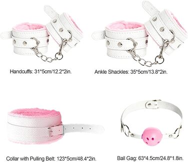 Набір для БДСМ зв'язування: пов'язка на очі, бандаж, наручники, анальний плаг, клямки для сосків, бавовняне трос, петарди, для пар (рожевий та білий)